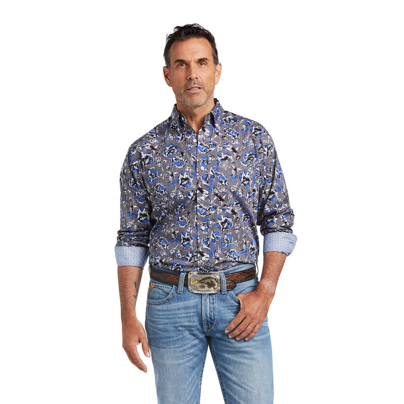 Ariat Hemden Herren - Wrinkle Free Cormac Classic Fit Grau/Blau ( XCOLS-8214 )
